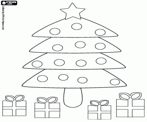 Simple Christmas tree and gifts coloring page
