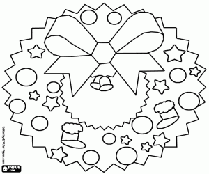 Simple Christmas wreath drawing coloring page