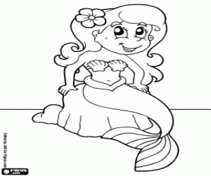 A siren with a flower on her hair coloring page