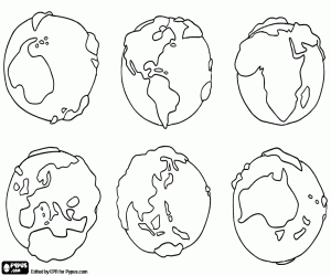 The six continents of the planet coloring page