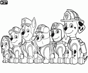 Six dogs of Paw Patrol coloring page