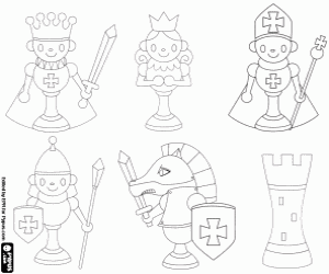 The six types of chess pieces coloring page