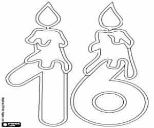 A sixteen and candles in thin line coloring page