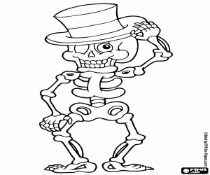 Skeleton with a top hat coloring page