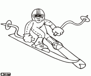 A skier in a descent coloring page