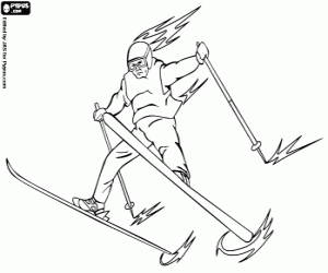 Skiing, acrobatic jump coloring page