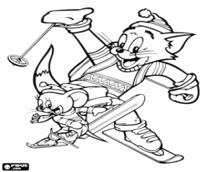 Skiing with Tom and Jerry coloring page