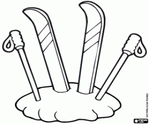 Skis and ski poles coloring page