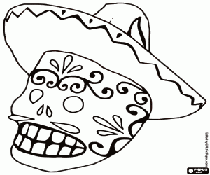 Skull with a hat, Catrín coloring page
