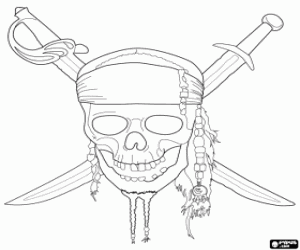 Skull with swords, Caribbean Pirates coloring page
