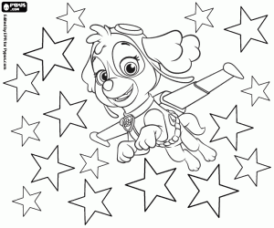 Skye flying among the stars coloring page