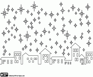 Skyline of a city at Christmas coloring page