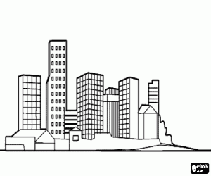 Skyline of city with skyscrapers coloring page