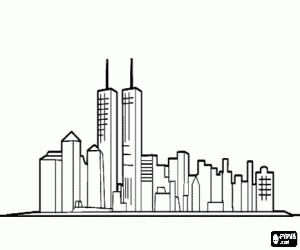 The skyline of a city coloring page