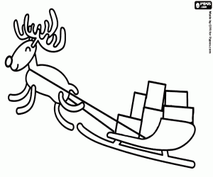 Sled with reindeer and Christmas gifts coloring page
