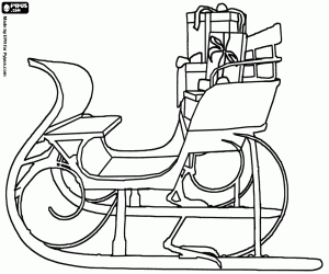Sled of Santa Claus and gifts coloring page
