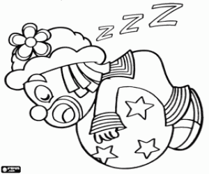 The sleepy clown Patatí and a ball coloring page