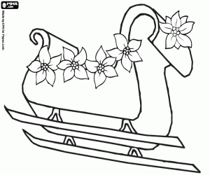 Sleigh with Christmas flowers coloring page