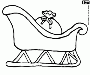 Sleigh of Santa with a bag of gifts coloring page