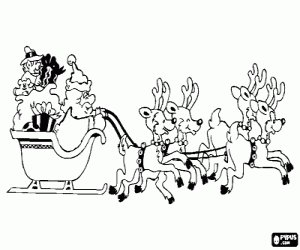 Sleigh with Santa Claus and an Elf coloring page