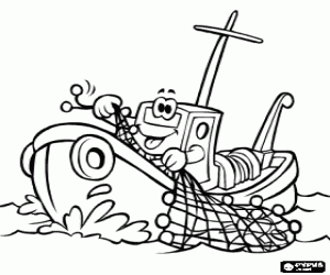 Small boat fishermen coloring page