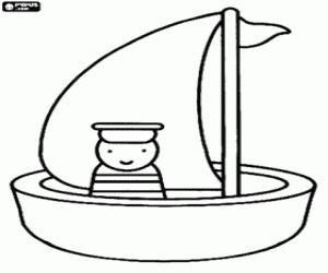 Small boat sailing with the sailor coloring page