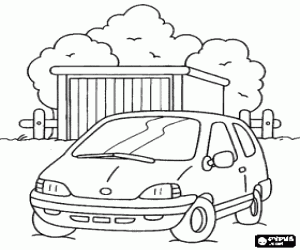 Small car in front of the garage coloring page
