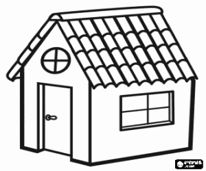 A small house with a round window coloring page