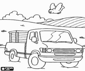 Small truck in the landscape coloring page