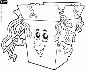 Smiling box with Chinese noodles coloring page