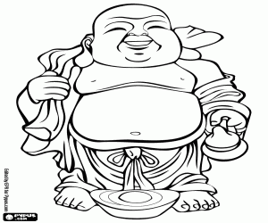 Smiling Buddha with big belly coloring page