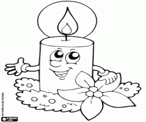 Smiling Christmas candle coloring page