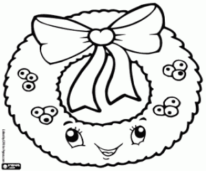 A smiling Christmas wreath coloring page