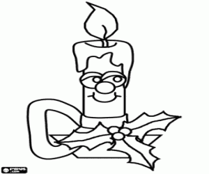 Smiling and happy Christmas candle coloring page
