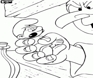 A Smurf in Gargamel's hands coloring page
