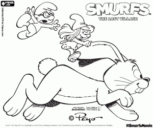 Smurfette, Brainy Smurf with a rabbit coloring page
