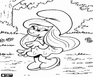 Smurfette in the forest coloring page