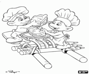 The Smurfs and a catapult coloring page