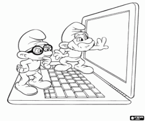 The Smurfs and a computer coloring page