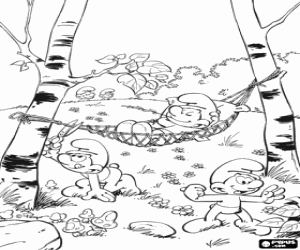 The smurfs enjoying the forest coloring page