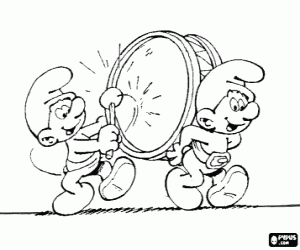 The Smurfs and a large drum coloring page