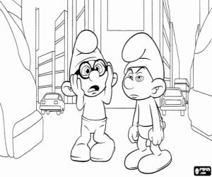 The Smurfs on the street in NY coloring page