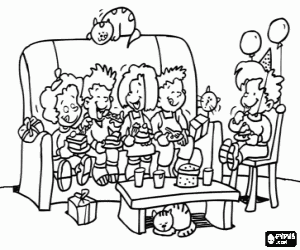 A snack in a birthday party coloring page