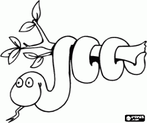 Snake coiled on a branch coloring page