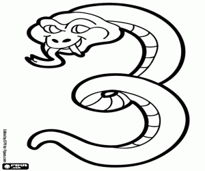 The snake, the number 3 coloring page