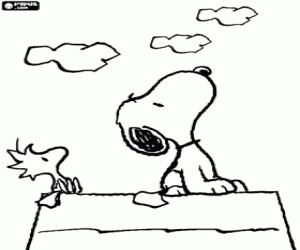Snoopy and Woodstock looking at the sky coloring page