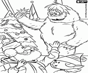 The snow monster and Christmas tree coloring page