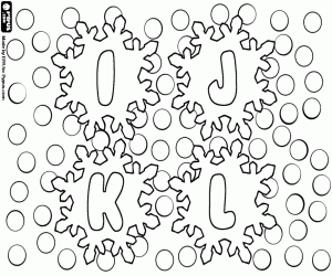 Snowflakes with letters I, J, K, L coloring page