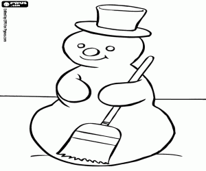 The snowman and a broom coloring page