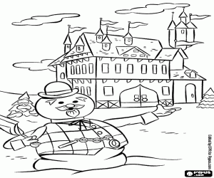 The snowman and the castle coloring page